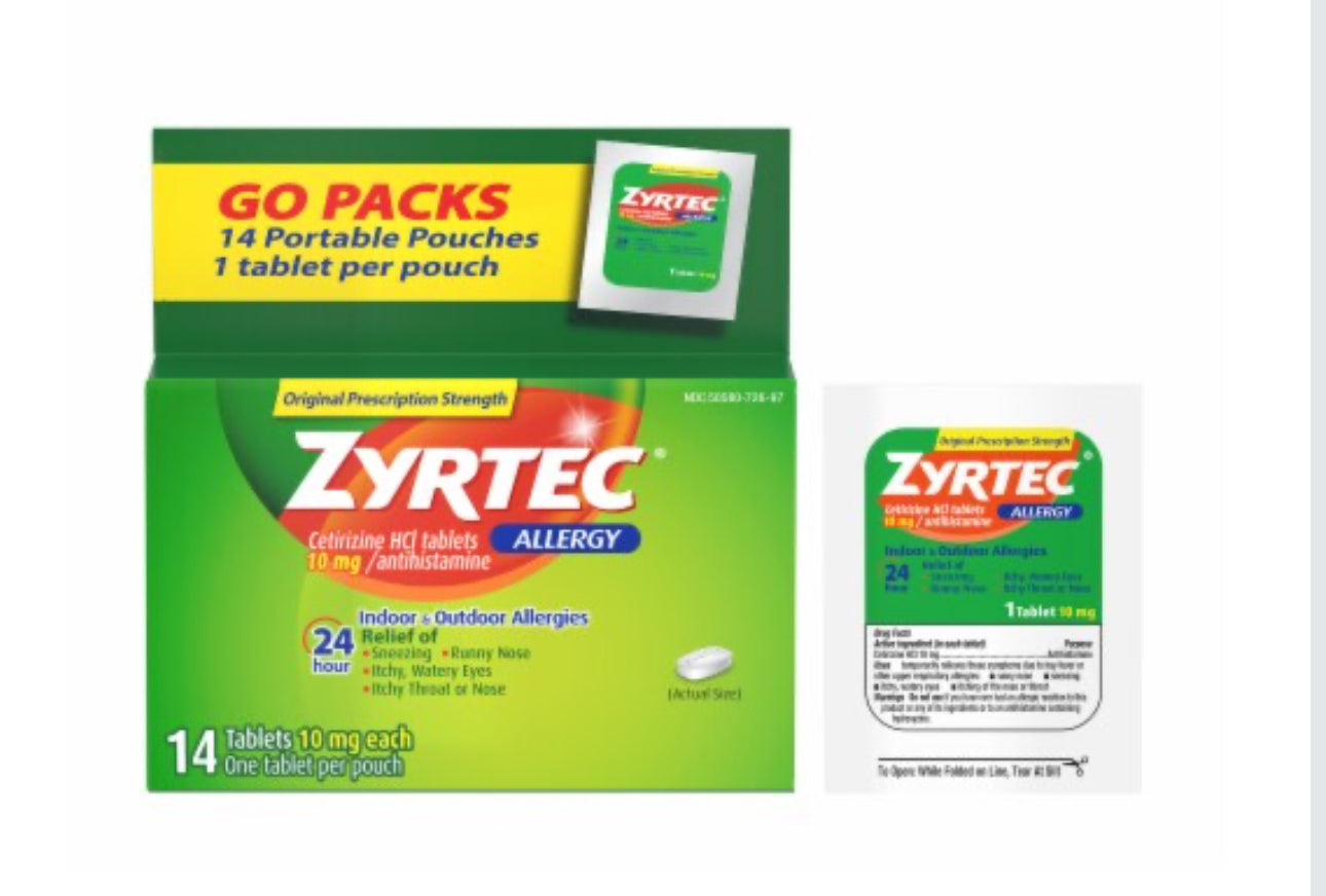 ZYRTEC 24 Hour Allergy Relief Tablets with Cetirizine HCl 10mg | Suitable for Adults and Children 6 years & older | 14 Tablets Exp 08/2025