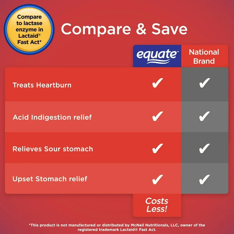 Equate Dairy Relief Fast Acting Lactase Enzyme  - Similar to Lactaid | Vanilla Flavor, 32 Chewable Tablets; Exp 05/2027