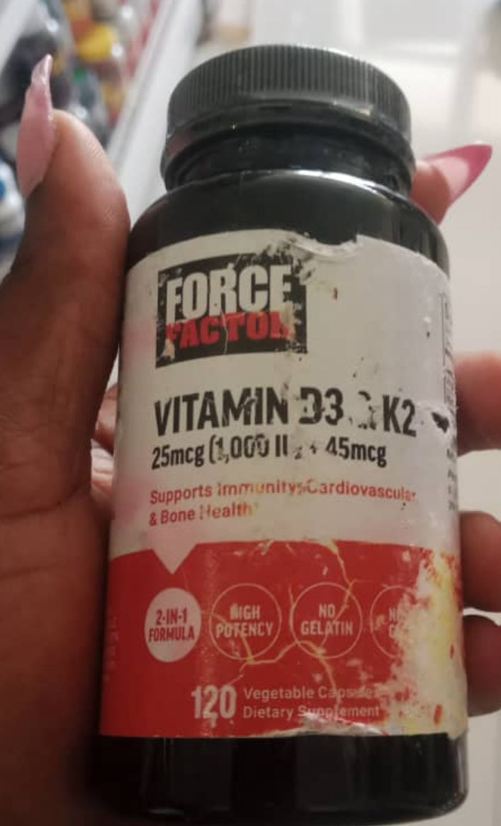 FORCE FACTOR Vitamin D3 25mcg (1000iu) & K2 45mcg (mk-4) | Enhances Immunity and Cardiovascular Function | Helps Maintain Strong and Healthy Bones | 120 Capsules; Exp 11/2027 ROUGH PACK - See last picture