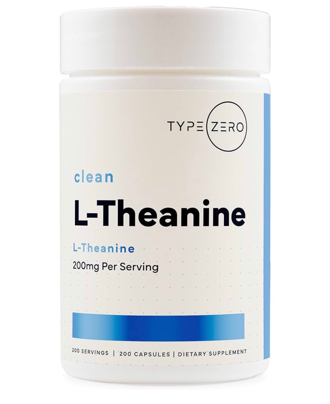 TypeZero L-Theanine 200mg Double Strength | Reduces Stress & Anxiety | Improves Sleep Quality & Mental Focus | 200 Capsules; Exp 07/2028