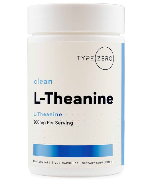 TypeZero L-Theanine 200mg Double Strength | Reduces Stress & Anxiety | Improves Sleep Quality & Mental Focus | 200 Capsules; Exp 07/2028