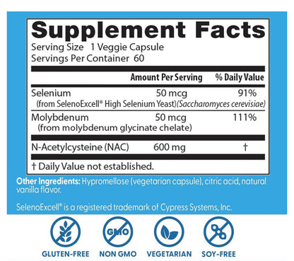 Doctor’s Best N-Acetyl Cysteine (NAC) with Selenium & Molybdenum | Supports Cellular Health & Healthy Liver Function | Boosts Glutathione Production | 60 Capsules;  Exp 08/2027