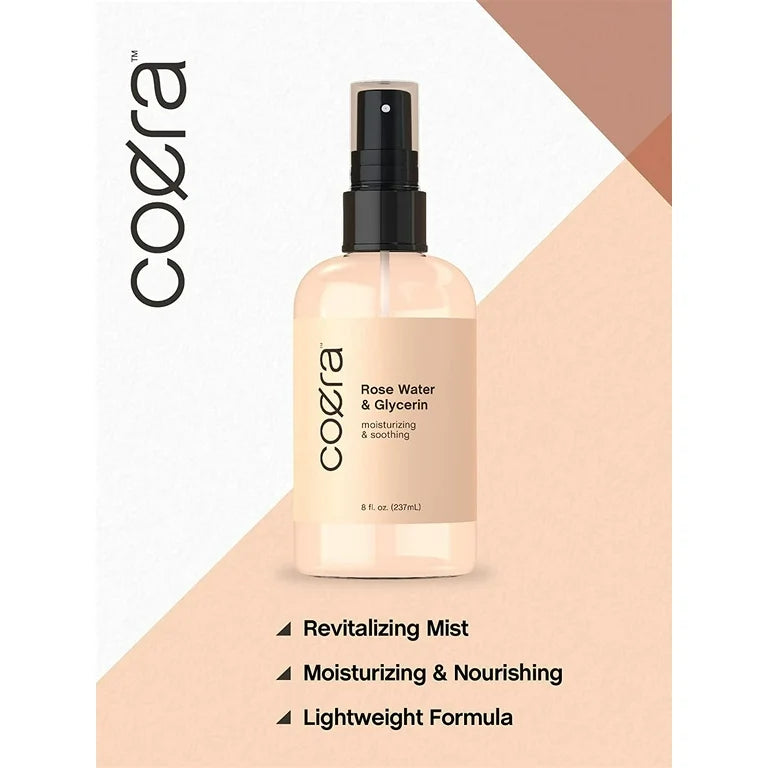 Coera Rose Water & Glycerin Spray for Face  | Facial Toner | Hydrating & Moisturizing for Skin and Hair | Free of Parabens, SLS & Preservatives | 237ml