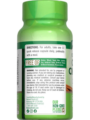 Nature’s Truth Concentrated Ceylon Cinnamon 2000mg | Blood Sugar & Weight Management Support | 60 Capsules; Exp 08/2027