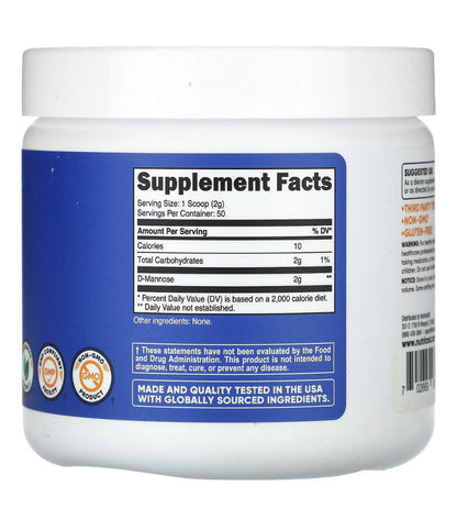Nutricost Pure D-Mannose Powder, 2000mg Per Serving | Supports Bladder & Urinary Tract Health | Cleanses the Bladder | For Men and Women | Unflavored ~ 100g/3.6oz; Exp 11/2026