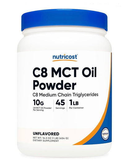 Nutricost MCT Oil Powder 10g (Medium Chain Triglycerides) | 10,000mg per Serving | Fat Burning | Weight Loss | Keto Friendly | 454g/1Lb; Exp❗️ UNCLEAR 07/2028 👉🏽Check last picture
