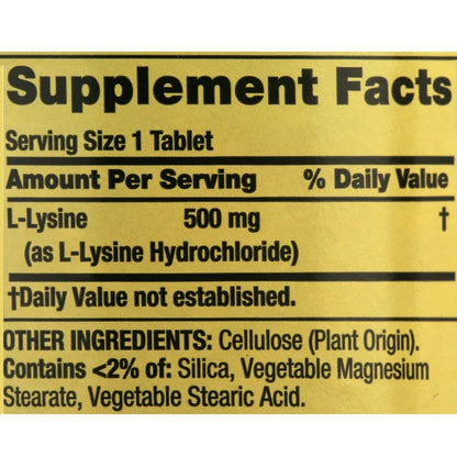 Spring Valley L-Lysine 500mg | Supports Immune System and Lip Health | 250 Tablets Exp 07/2027