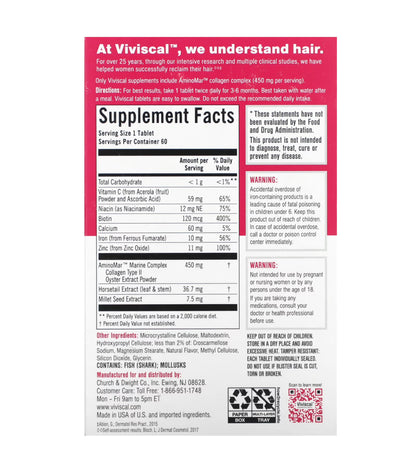Viviscal Advanced Hair Growth Supplement | For Women For Thicker, Fuller Hair, Nourishes Thinning & Loss | With Proprietary Collagen Complex | 100% Drug Free | 1 Month Supply | 60 Tablets; Exp 04/2026