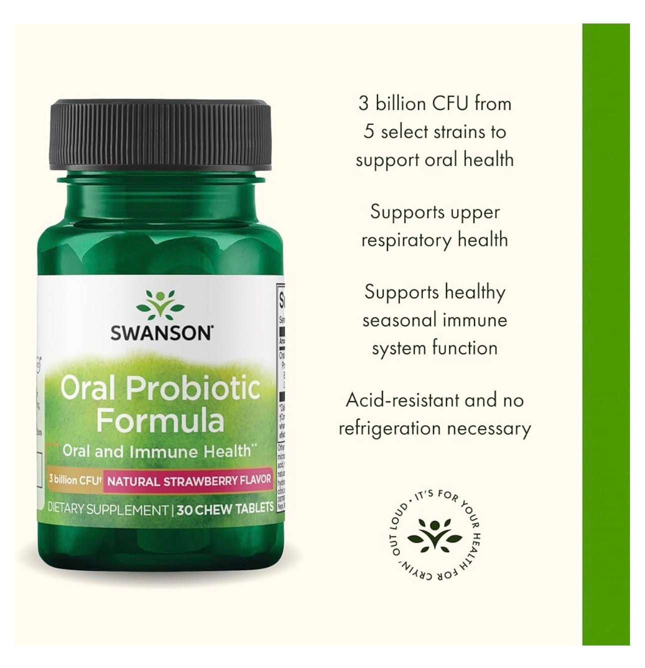 Swanson Oral Probiotic Formula with BLIS K12 | With S. salivarius, L. acidophilus, L. plantarum, L. reuteri, L. paracasei Strains | Support for Oral Cavity & Throat | Natural Strawberry Flavor ~ 30 Chewable Tablets; Exp❗️ UNCLEAR 08/2027 👉🏽Check last pi