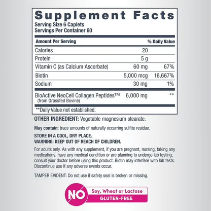 NeoCell Grassfed Collagen + Vitamin C + Biotin | For Glowing Skin | Formerly Super Collagen | Supports Healthy Skin, Hair, Nails & Joints | 360 Tablets; Exp 02/2029 - New Look