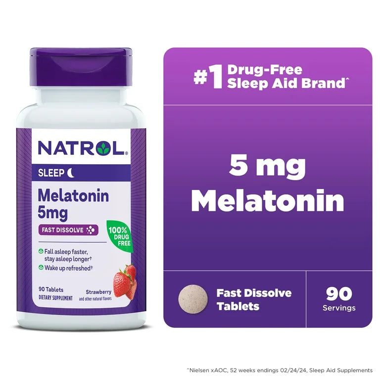 Natrol Fast Dissolve Melatonin 5 mg | Nighttime Sleep Aid for Adults | 90-Day Supply | Strawberry & Other Natural Flavors, 90 Tablets, Exp 03/2026