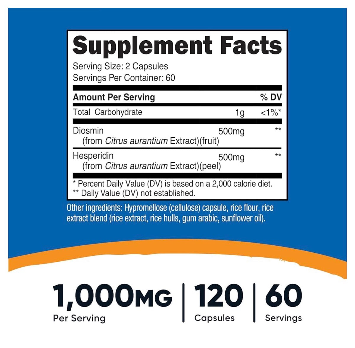 Nutricost Diosmin with Hesperidin 1000mg Complex | 500mg of Diosmin & 500mg of Hesperidin | Supports Healthy Blood Flow in the Legs & Throughout the Body | Supports Blood Vessel Integrity & Cardiovascular Health | 120 Capsules; Exp 06/2029