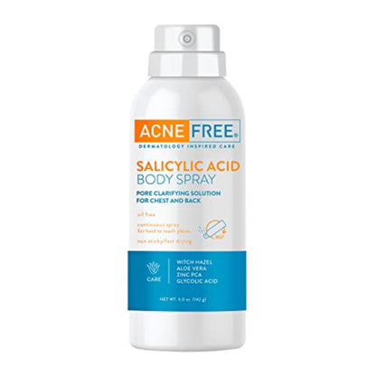 AcneFree Salicylic Acid Body Spray | Pore Clarifying Solution for Chest and Back Pimples & Acne| 5oz/142g