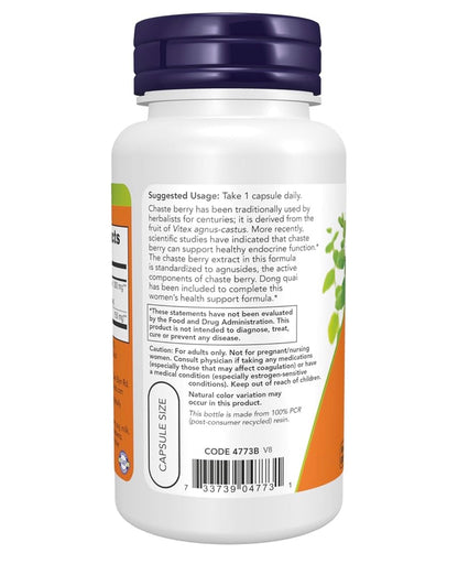 NOW Chaste Berry Vitex Extract 300 mg with Dong Quai | 90 Capsules; Exp 05/2029
