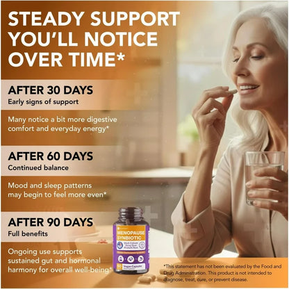 Intimate Rose Menopause Synbiotic with Black Cohosh, Dong Quai, Rhubarb Root, Prebiotic & Probiotic 20 Billion CFU | Complete Menopause Support | Helps Ease Hot Flashes, Night Sweats, Restful Sleep | 60 Capsules; Exp❗️ UNCLEAR 10/2027 👉🏽Check last pic