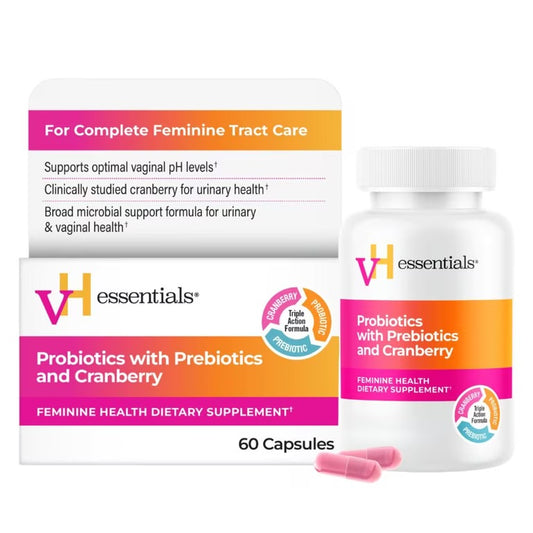 VH Essentials Probiotics With Prebiotics & Cranberry | For pH Balance, Vagina Odor Control, UTI Prevention & Improved Gut Health | 60 Capsules; Exp 12/2027 - ❗️New Packaging