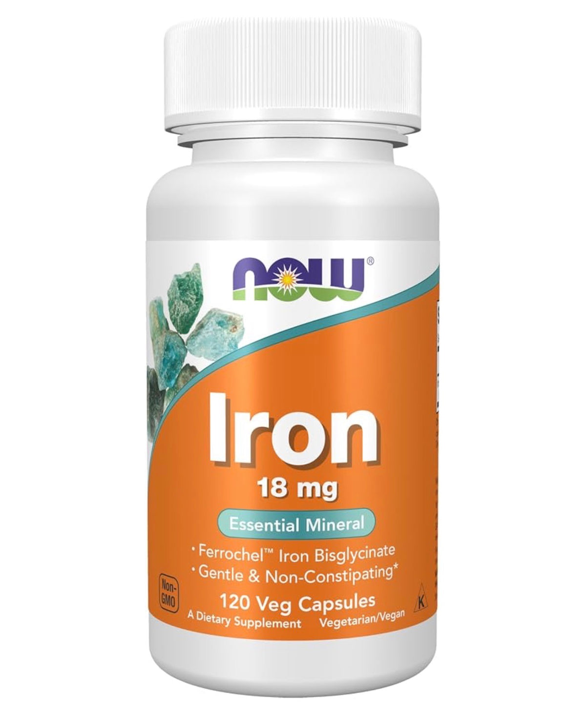 NOW Iron 18mg | Ferrochel Iron Bisglycinate | Non-Constipating | Supports Energy Production, Immune System Function & Neurological Health | 120 Capsules; 06/2030