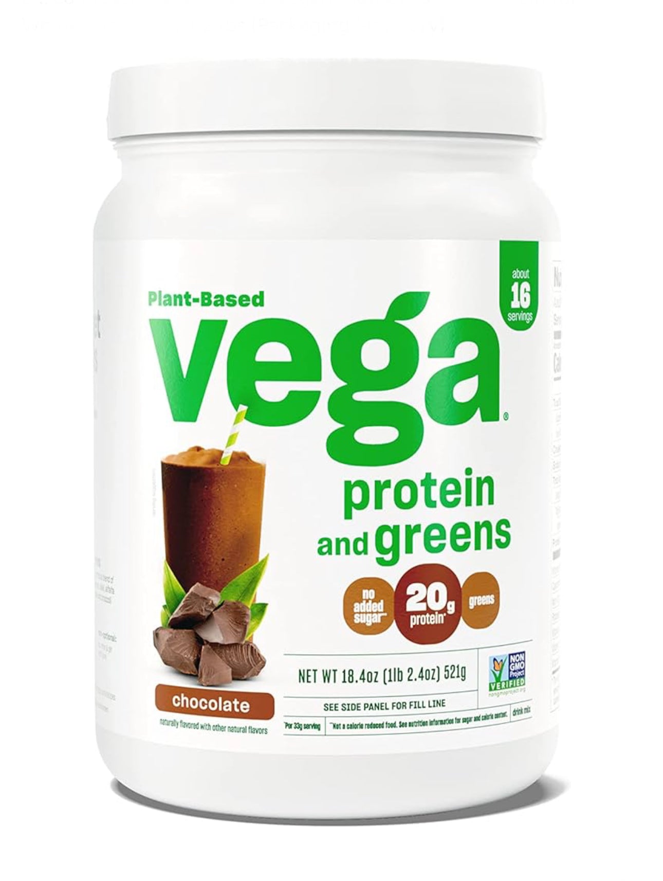 Vega Protein and Greens Protein Powder |  20g Plant Based Protein Plus Veggies | Vegan | Pea Protein for Women and Men | 16 Servings | CHOCOLATE 1.2lbs/521g; Exp Aug/2025