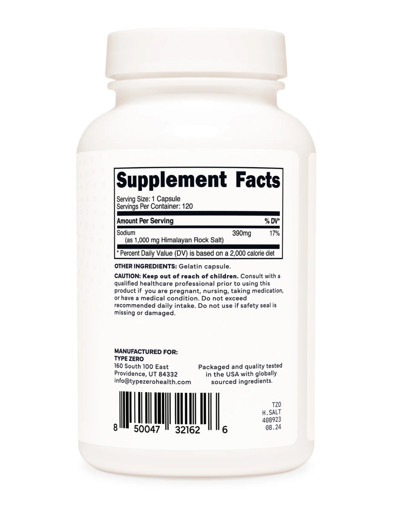 Type-Zero Pink Himalayan Salt | 120 Capsules; Exp 08/2027