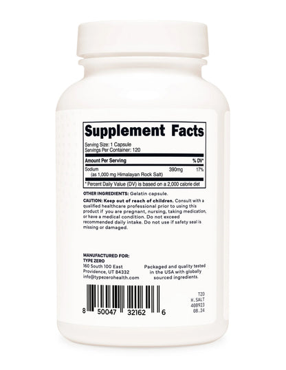 Type-Zero Pink Himalayan Salt | 120 Capsules; Exp 08/2027