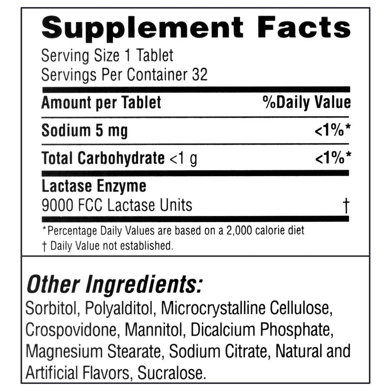 Equate Dairy Relief Fast Acting Lactase Enzyme  - Similar to Lactaid | Vanilla Flavor, 32 Chewable Tablets; Exp 05/2027