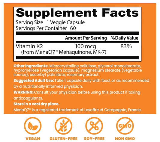 Doctor's Best Natural Vitamin K2 100 mcg (MK-7) | Tissue & Bone Health Support | 60 Capsules; Exp 11/2027