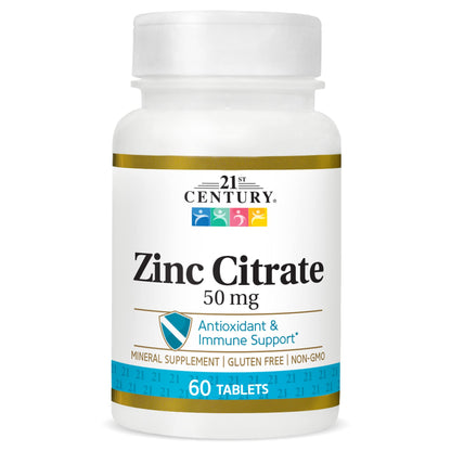 21st Century Zinc Citrate 50mg | Antioxidant & Immune Support | 60 Tablets Exp 04/2027