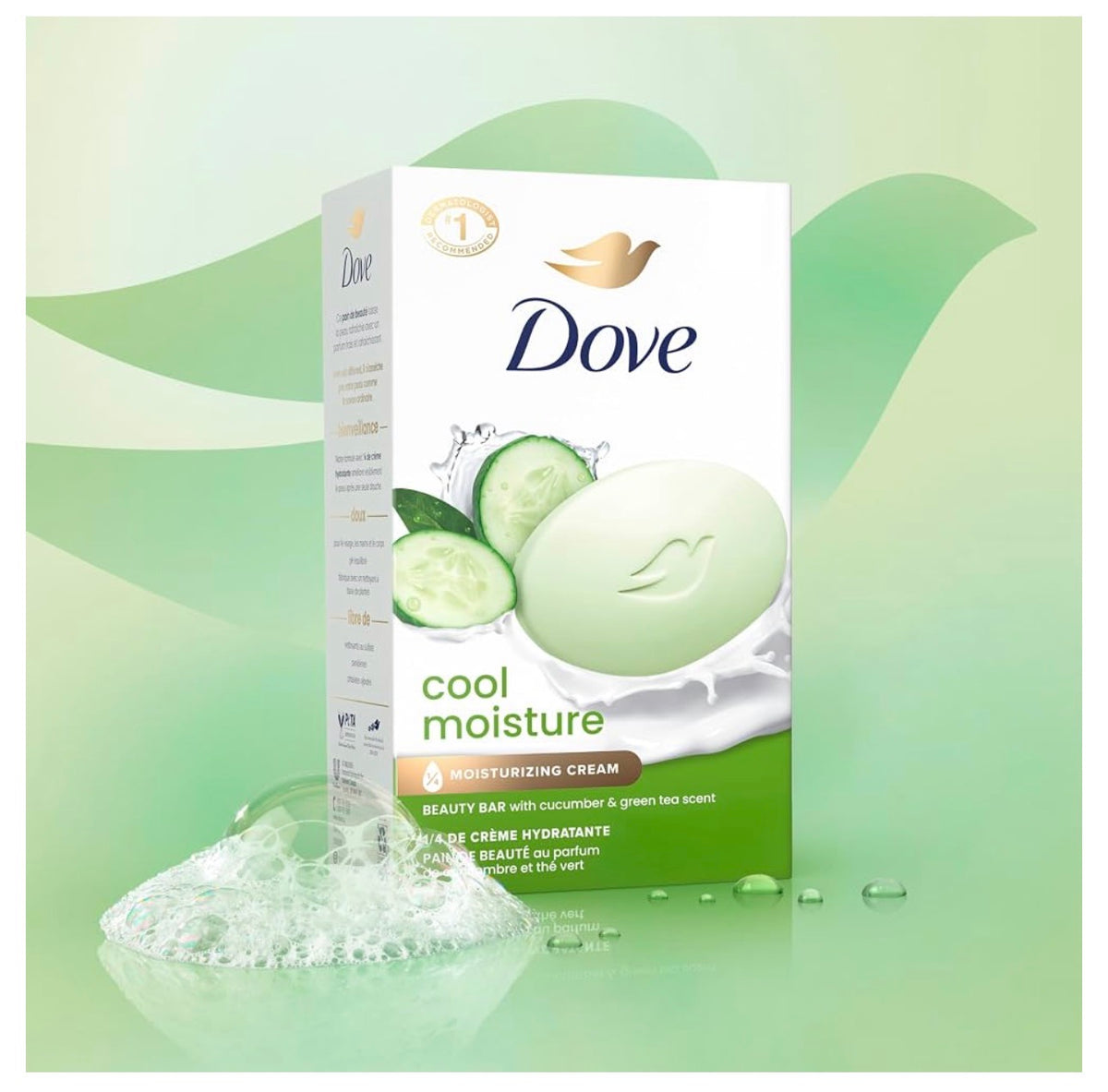 Dove Cool Moisture Beauty Bar | Moisturizing Beauty Bar with Cucumber & Green Tea for Refreshed, Soft Skin | 3.75oz/106g - 12 Bars of Soap