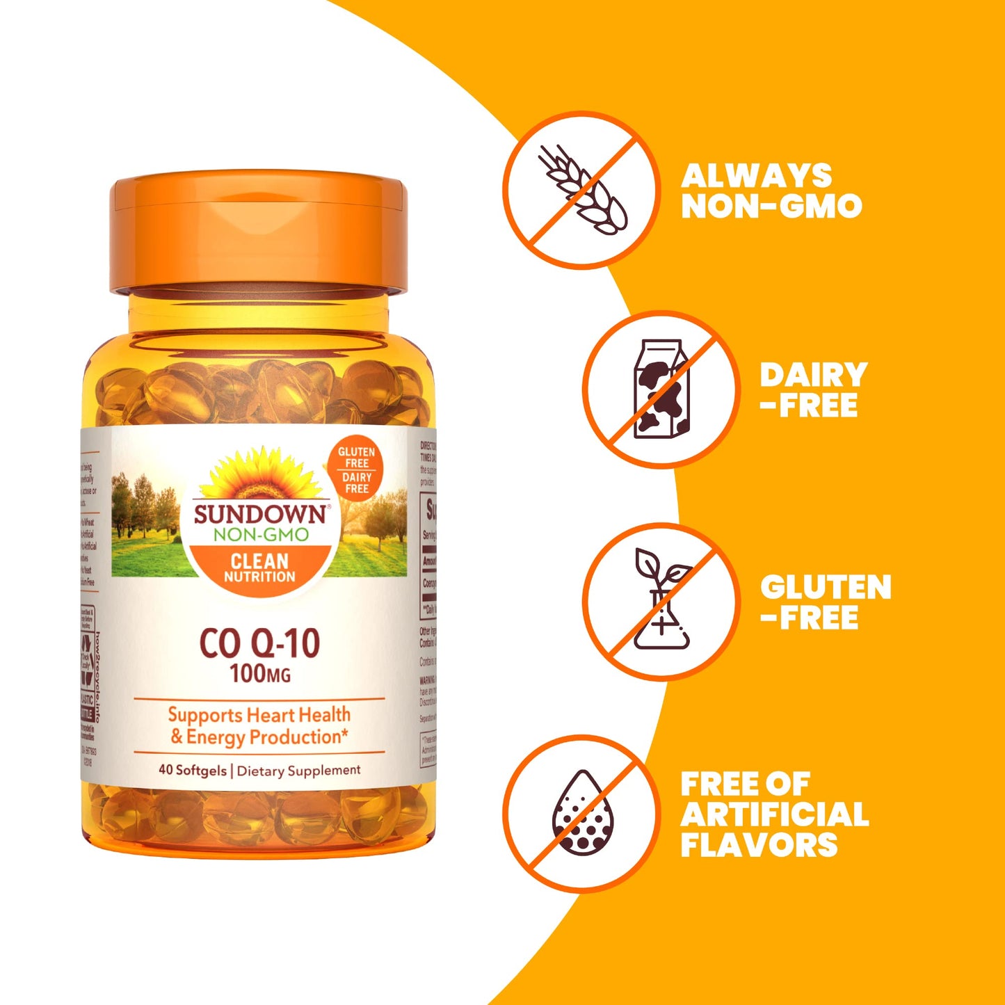 Sundown CoQ 10 100mg | Supports Heart Health and Cellular Energy Production | 40 Softgels, Exp 10/2026