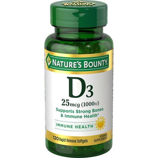 Nature's Bounty Vitamin D3 25mcg (1000iu) | Immune Support, Helps Maintain Healthy Bones & Hormones | 120 Rapid Release Softgels; Exp 05/2028