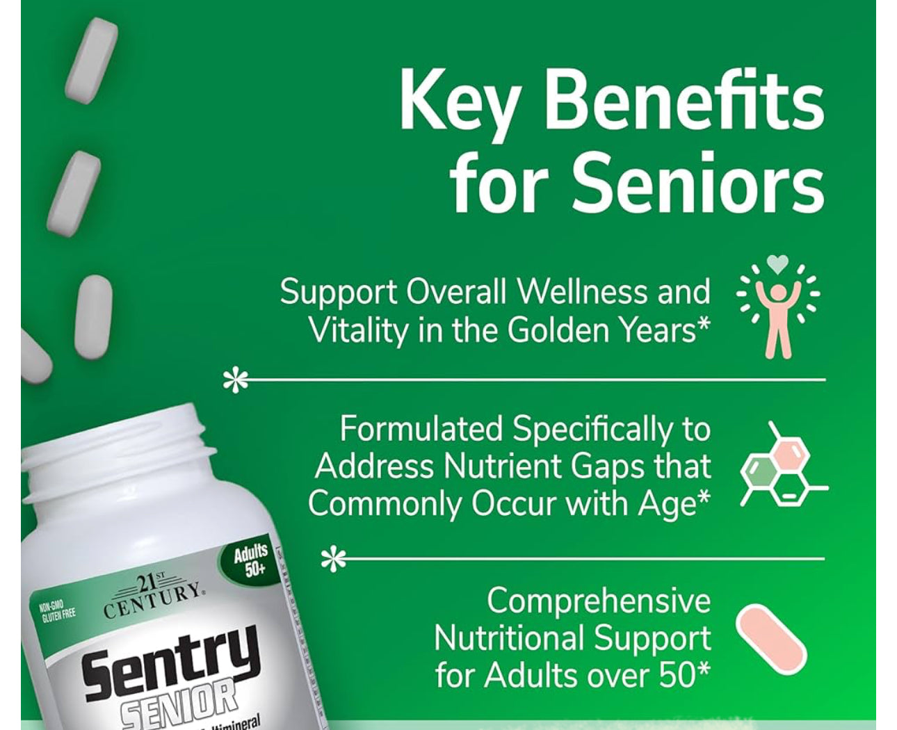 21st Century Sentry Senior Multivitamin & Multimineral | With Lutein, Lycopene & Over 25 Daily Essentials For Adults 50+ | A-Z Multivitamin| Similar to Centrum Silver Adults | 125 Tablets; Exp 03/2028