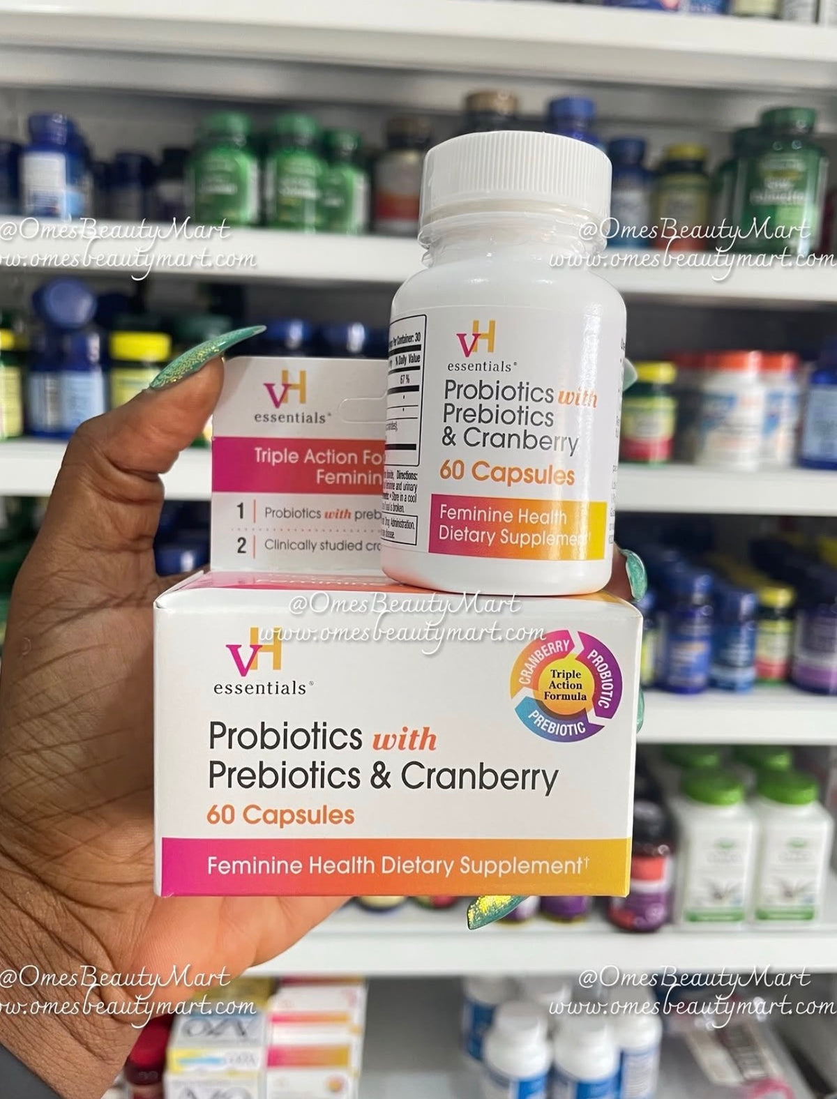 VH Essentials Probiotics With Prebiotics & Cranberry | For pH Balance, Vagina Odor Control, UTI Prevention & Improved Gut Health | 60 Capsules; [No Expiration Date Printed On It] - Old Packaging