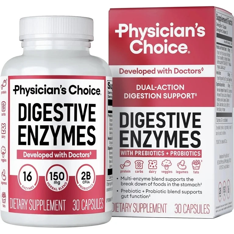 Physician's Choice Digestive Enzymes  | Multi Enzymes, Organic Prebiotics & Probiotics for Digestive Health & Gut Health | Relief from Meal Time Discomfort & Bloating | For Men & Women | 30 Capsules; Exp 06/2027