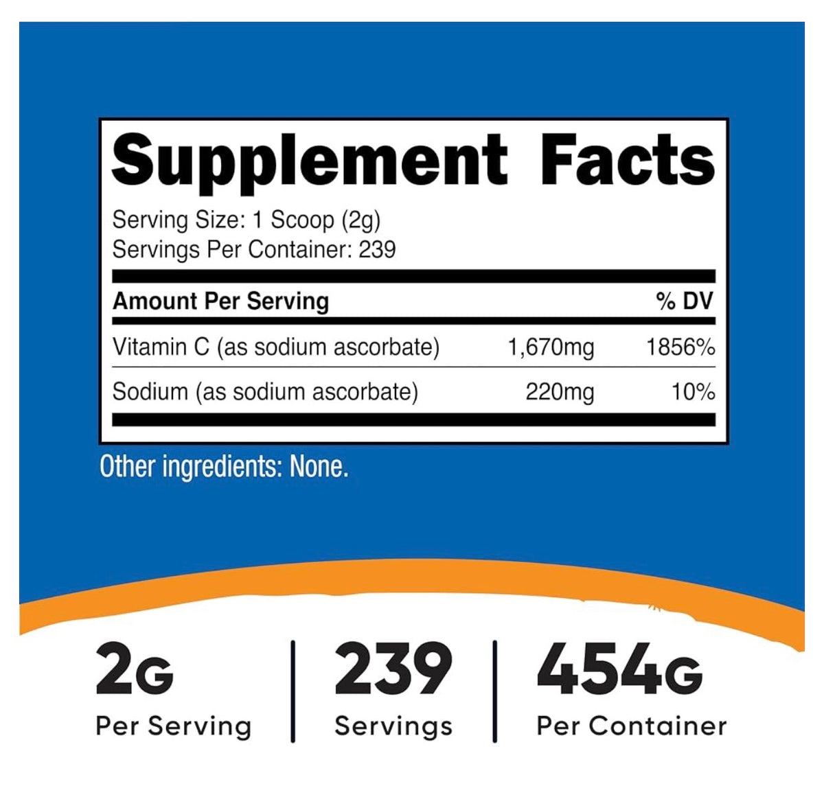 Nutricost Pure Sodium Ascorbate Powder | 2g per Serving | Unflavored; 1 Lb; Exp 09/2028
