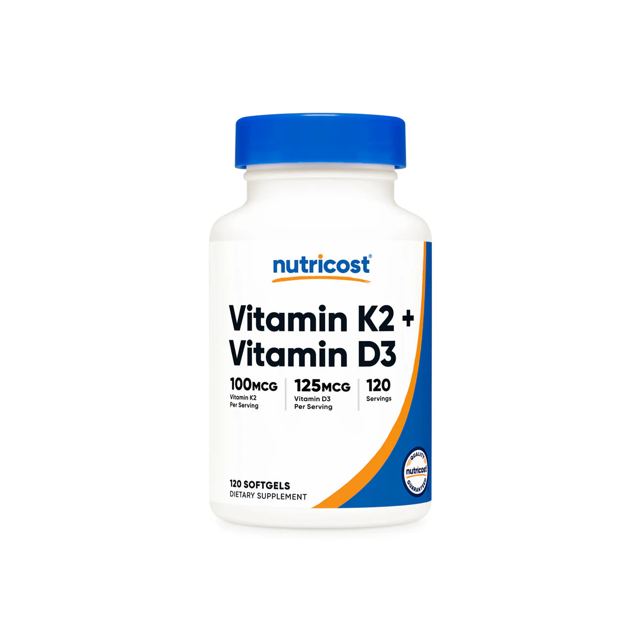 Nutricost Vitamin K2 (mk-7) 100mcg + Vitamin D3 5000iu (125mcg) | High Potency | Supports Immunity, Cardiovascular, & Bone Health | 120 Softgels; Exp 04/2028