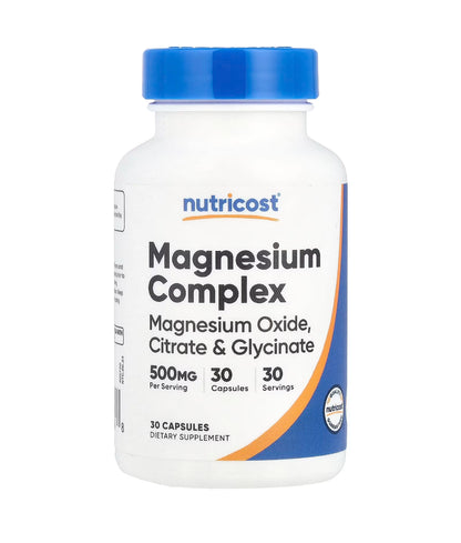 Nutricost Magnesium Complex | Magnesium Glycinate, Magnesium Citrate & Magnesium Oxide | 30 Capsules Exp 07/2027