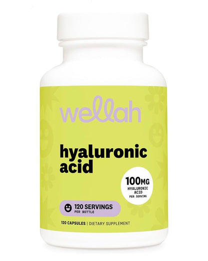 Wellah Hyaluronic Acid 100mg | Supports Healthy Connective Tissue & Joints | Promotes Youthful Healthy Skin | 60/120 Servings | 120 Capsules; Exp 12/2028
