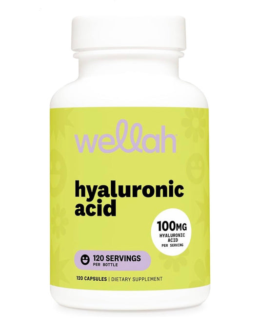 Wellah Hyaluronic Acid 100mg | Supports Healthy Connective Tissue & Joints | Promotes Youthful Healthy Skin | 60/120 Servings | 120 Capsules; Exp 12/2028