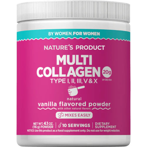 Pink Multi Collagen Peptide Powder | 20g Collagen Peptide Types 1,2,3,5 & 10 | Vanilla Flavored 4.1oz/116g Exp 10/2026