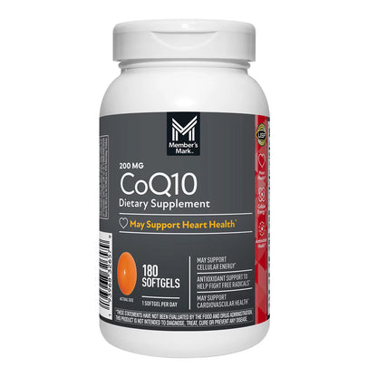 Member's Mark Coenzyme CoQ 10 200mg | 180 Servings - 6 Months Supply | Supports Heart Health | 180 Softgels; Exp 10/2027