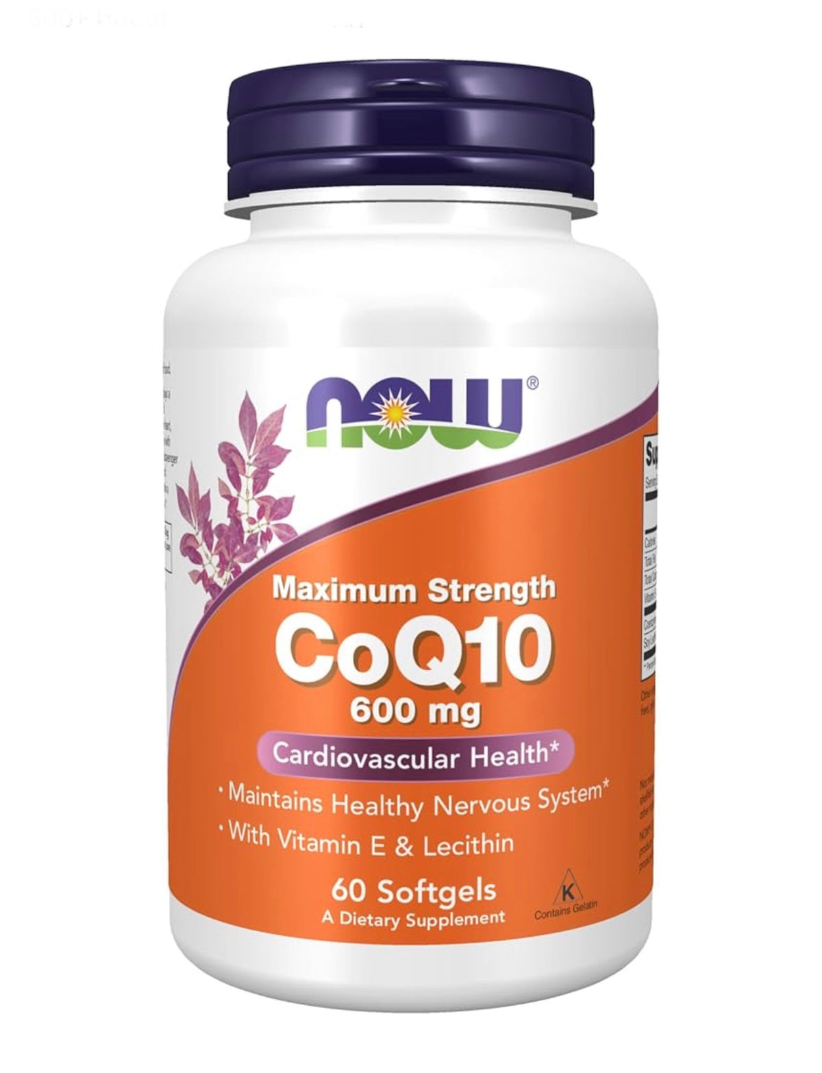 NOW Maximum Strength CoQ10 600 mg with Vitamin E & Soy Lecithin | Maintains a Healthy Nervous System | 60 Softgels; Exp 03/2031