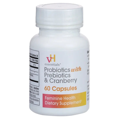 VH Essentials Probiotics With Prebiotics & Cranberry | For pH Balance, Vagina Odor Control, UTI Prevention & Improved Gut Health | 60 Capsules; [No Expiration Date Printed On It] - Old Packaging