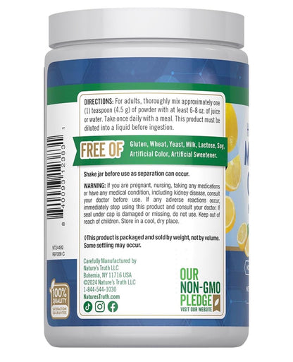 Nature's Truth Magnesium Glycinate 250mg Powder | Supports Muscle Relaxation | Supports Bone, Heart, and Nerve Health | 38 Servings | Lemon Flavor ~ 170g; Exp 10/2027