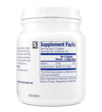 Lactaid Original Strength Lactase Enzyme | 9000 FCC Lactase Enzyme/Serving | 40 Servings | Prevents Gas, Bloating & Diarrhea Associated with Lactose Intolerance | Suitable for Adults & Children, Ages 4 & up
120 Caplets; Exp 02/2028