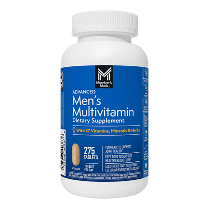 Member's Mark Advanced Men's Multivitamin | with Turmeric, Beet Root, Eleuthero & 24 Essential Nutrients | Over 9 Months Supply | 275 Tablets; Exp 06/2026