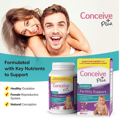 CONCEIVE PLUS Women's Fertility Support | Conception Prenatal Supplements for Her | Aids Hormonal Balance & Regular Cycles | With 23 Fertility Boosting Ingredients | 60 Capsules; Exp 02/2028
