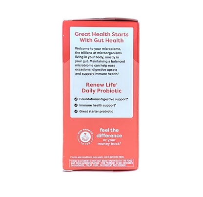 RenewLife Daily Probiotic 25 Billion CFU | with Prebiotic 5 Diverse Strains | Digestive Balance & Immune Support | 30 Capsules, Exp 07/2026