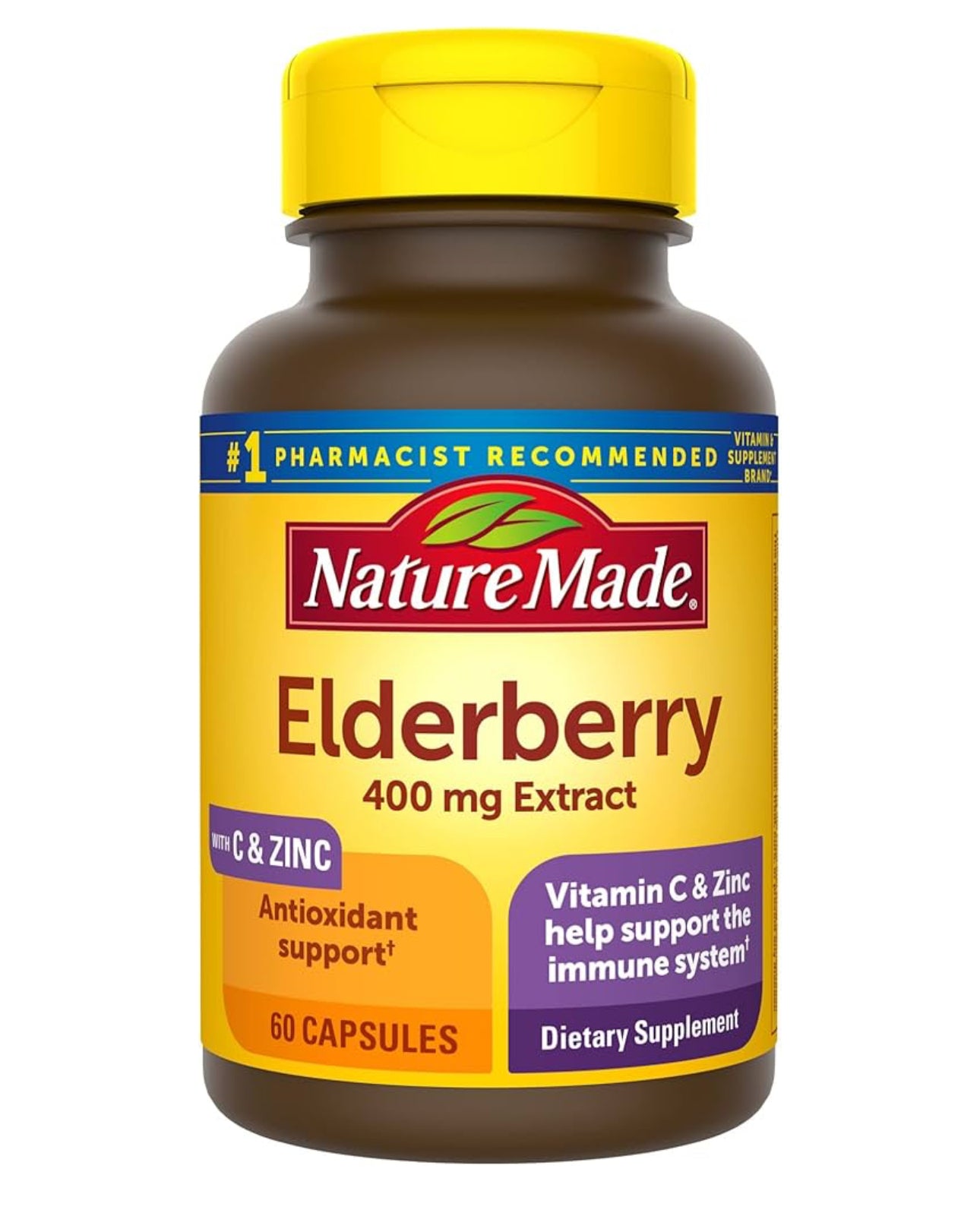 Nature Made Elderberry 400mg Extract with Vitamin C and Zinc | 60 Day Supply | Immune Support | 60 Capsules; Exp 01/2026