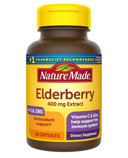 Nature Made Elderberry 400mg Extract with Vitamin C and Zinc | 60 Day Supply | Immune Support | 60 Capsules; Exp 01/2026