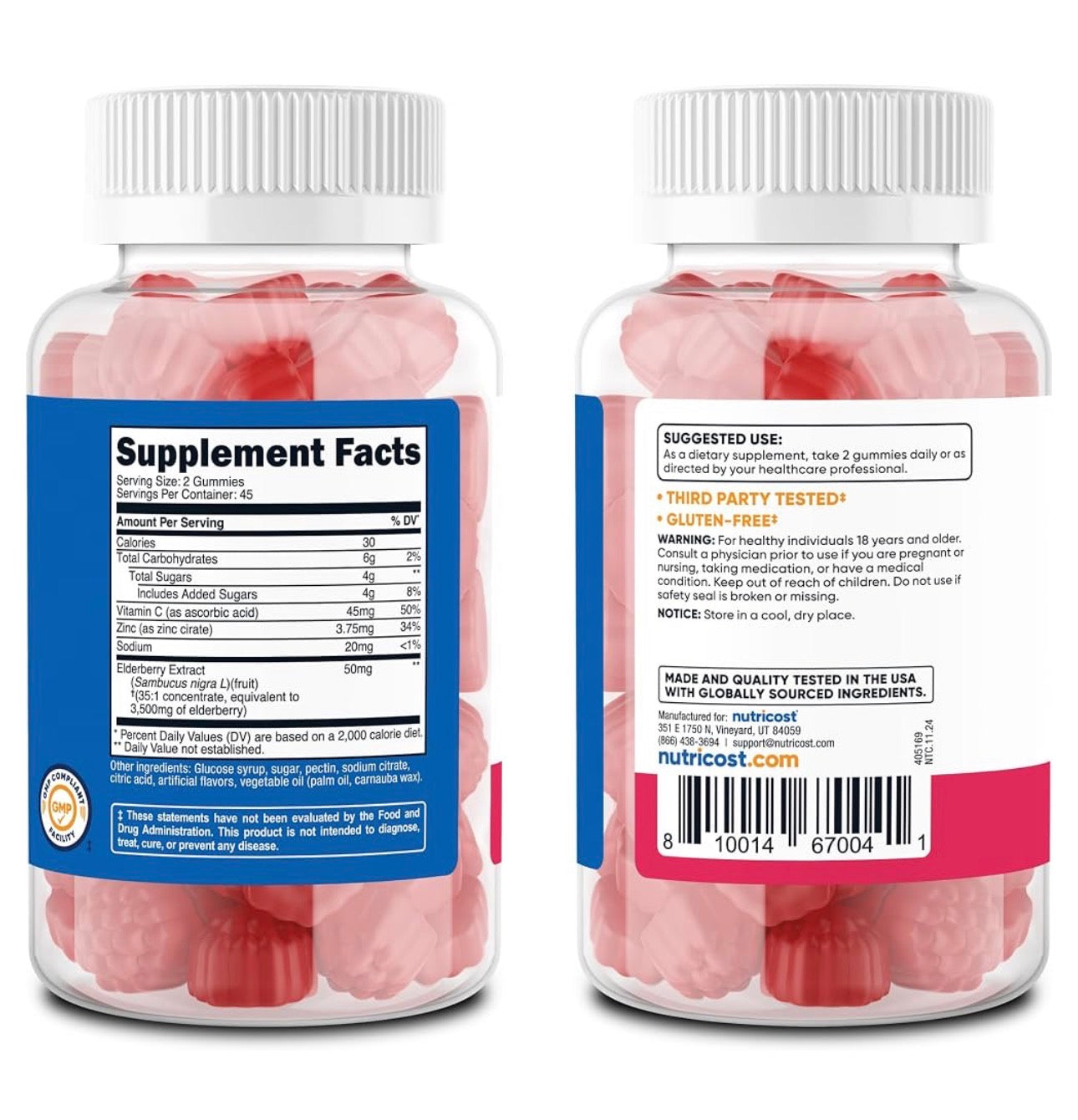 Nutricost Elderberry Extract Gummies With Vitamin C & Zinc | Supports Normal Immune Function | 90 Gummies; Exp 01/2029